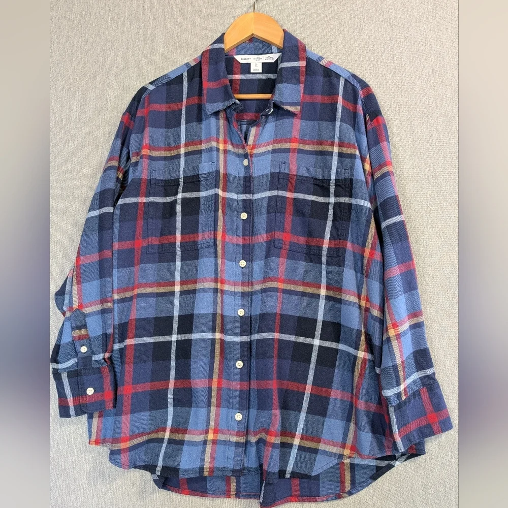 Old Navy Flannel Shirt Women's XL Blue Plaid "The Boyfriend Shirt" - Picture 2 of 9